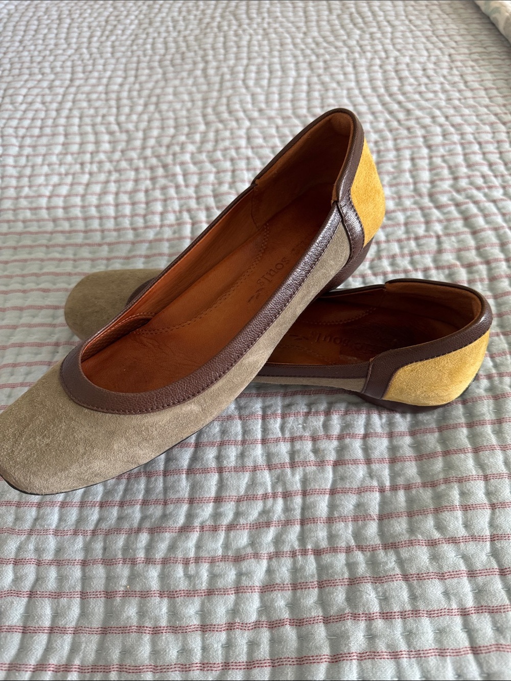 gentle souls Taupe and Mustard Suede Ballet Flats
